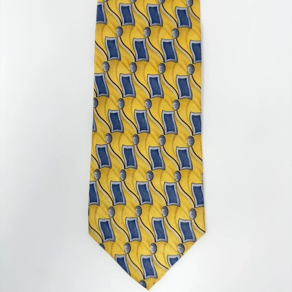 Roundtree & Yorke Silk Tie‎ Geometric Yellow Blue 63.5x4